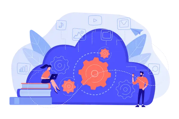 Image of cogs and process icons- depicting the features of an automation platform